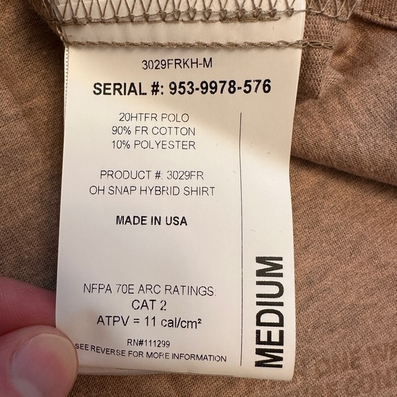 Benchmark Size M Oh Snap Hybrid FR Shirt Fire Resistant Stretch Material Tan - Picture 6 of 12